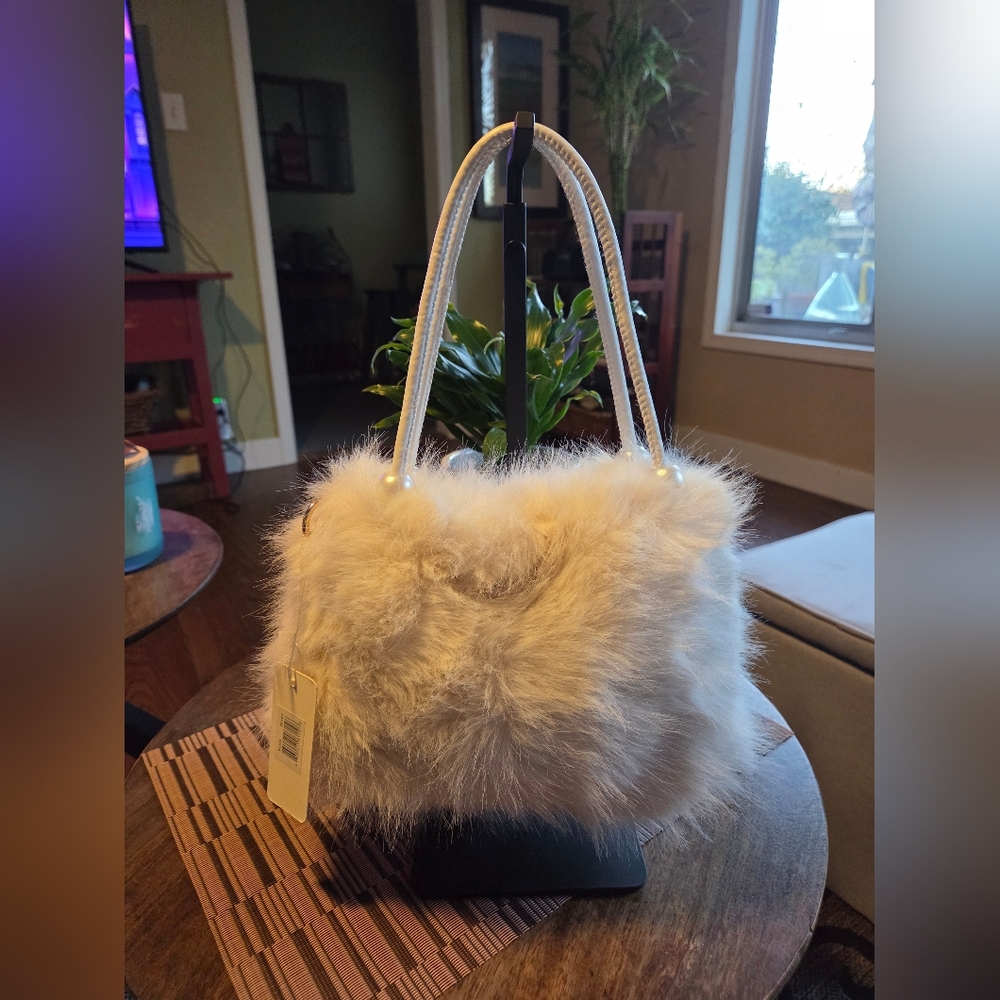 Elegant Cream Faux Fur Handbag